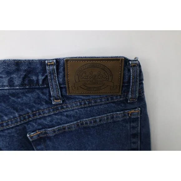 Vintage Cabelas Mens 36x32 Faded Fleece Lined Wide Leg Denim Jeans Blue Cotton